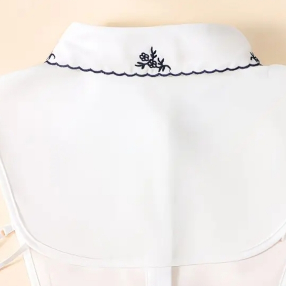White Peter Pan Collar Blouse with Navy Floral Embroidery - Picture 3 of 4